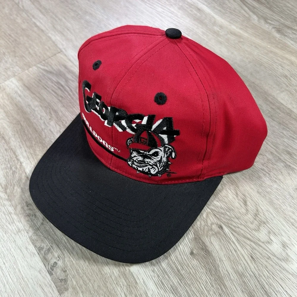 VTG Georgia Bulldogs Snapback Hat NCAA College Twins Bar Line‎ Red Black Cap